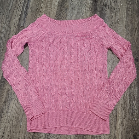 Pink Ralph Lauren off shoulder Chorded Sweater - Picture 2 of 3